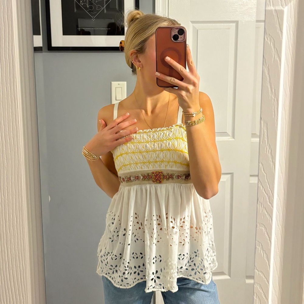 Y2K Free People Beaded Eyelet Tank Top